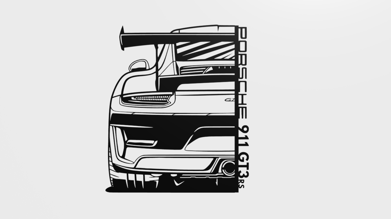 Porsche 911 GT3 RS (991.2) 3D Duvar Silüeti - Otomobil Dekor Tablo