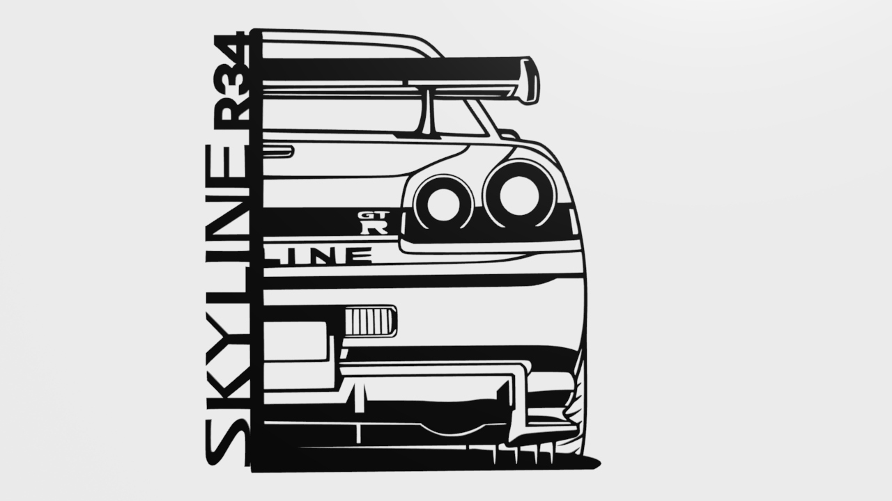 Nissan Skyline GT-R R34 3D Duvar Silüeti - Otomobil Dekor Tablo