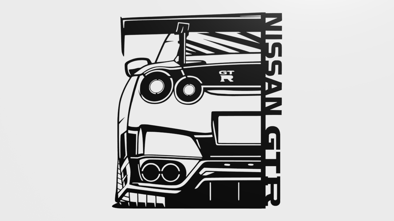 Nissan GT-R R35 3D Duvar Silüeti - Otomobil Dekor Tablo