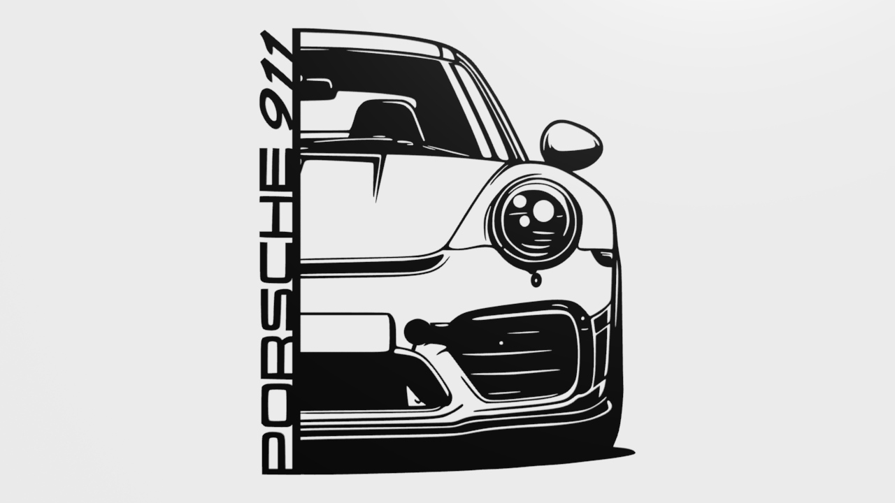 Porsche 911 3D Duvar Silüeti - Otomobil Dekor Tablo