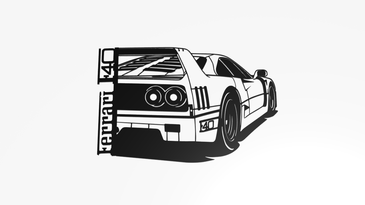 Ferrari F40 Efsanevi Spor Araba Duvar Dekoru - 3D Silüet Tablo