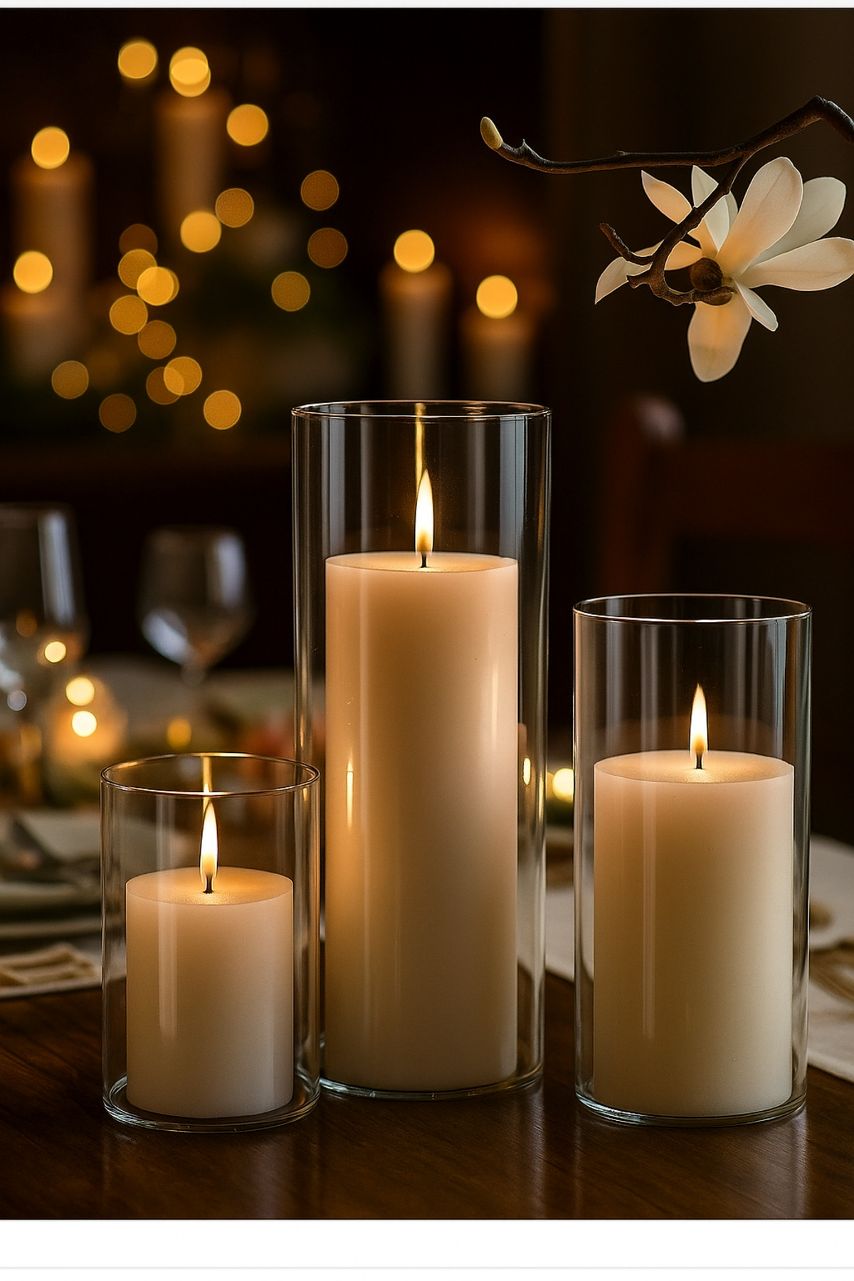 3 Lü Cam Vazo Silindir Mumluk Seti