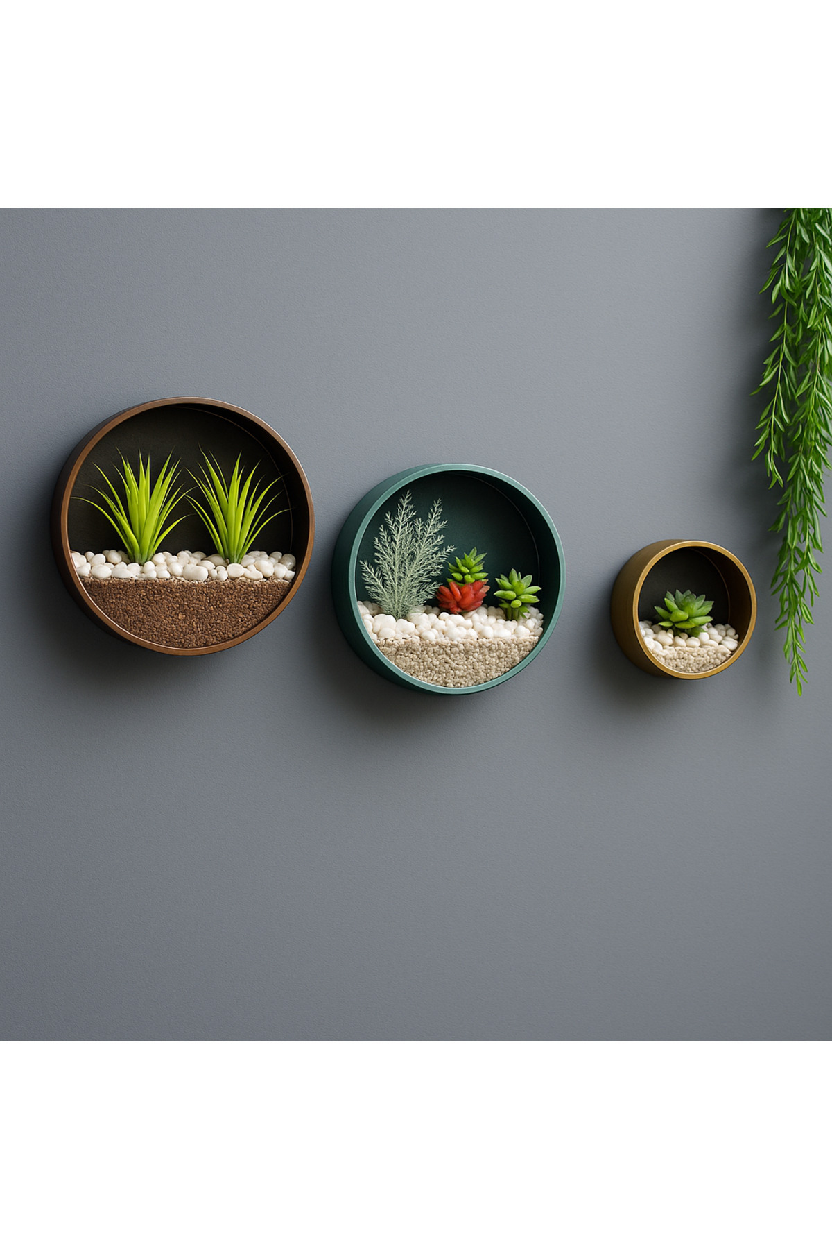 3’lü Yuvarlak Duvar Saksısı Seti – Dekoratif Duvar Bahçesi - Sadece Saksı- Doldurulabilir