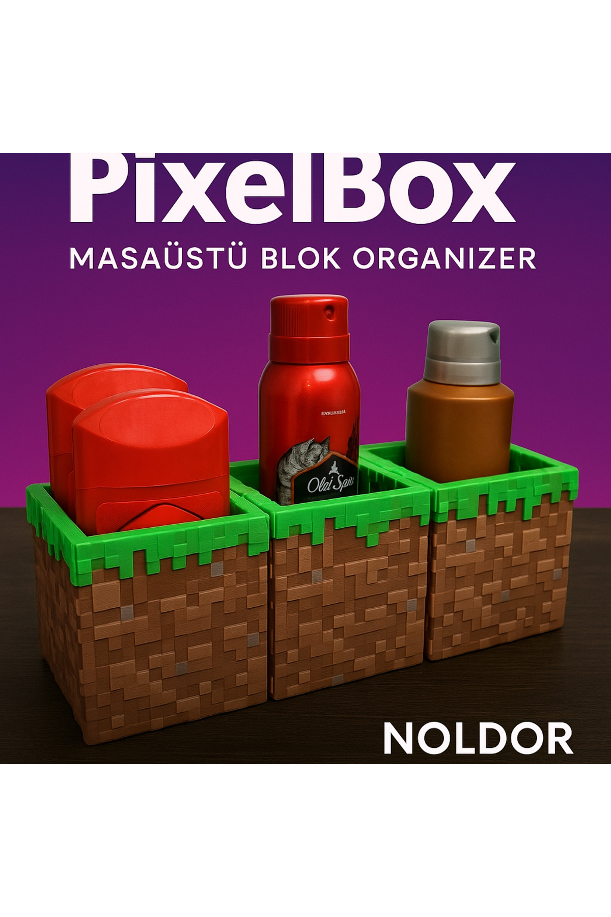 3’lü Organizer | Minecraft Stil Masa Üstü Blok Kutular