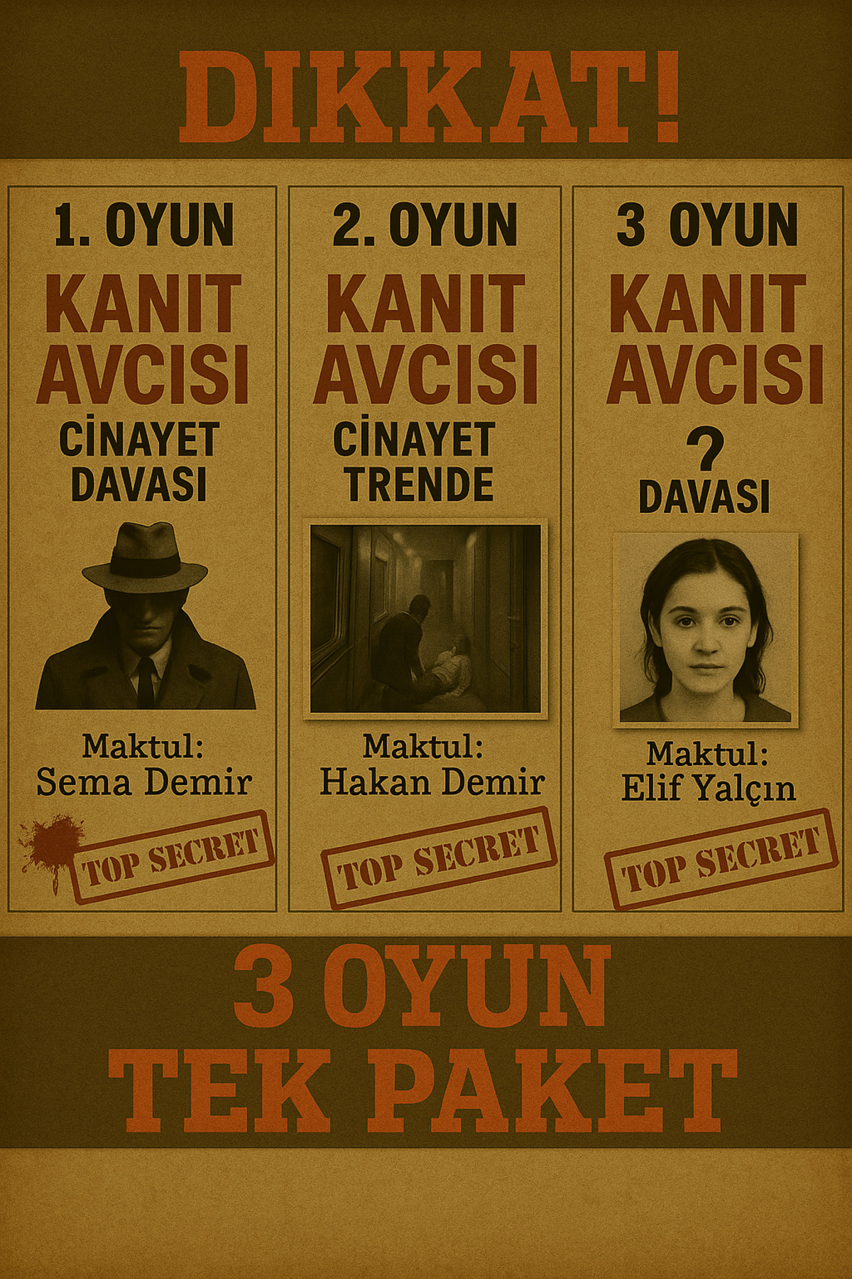 Dedektiflik Suç Çözümleme-suçluyu Bulma-dedektif Oyunu-cinayet Çözme-dedektif Oyunu-kutu Oyunu-3lü.