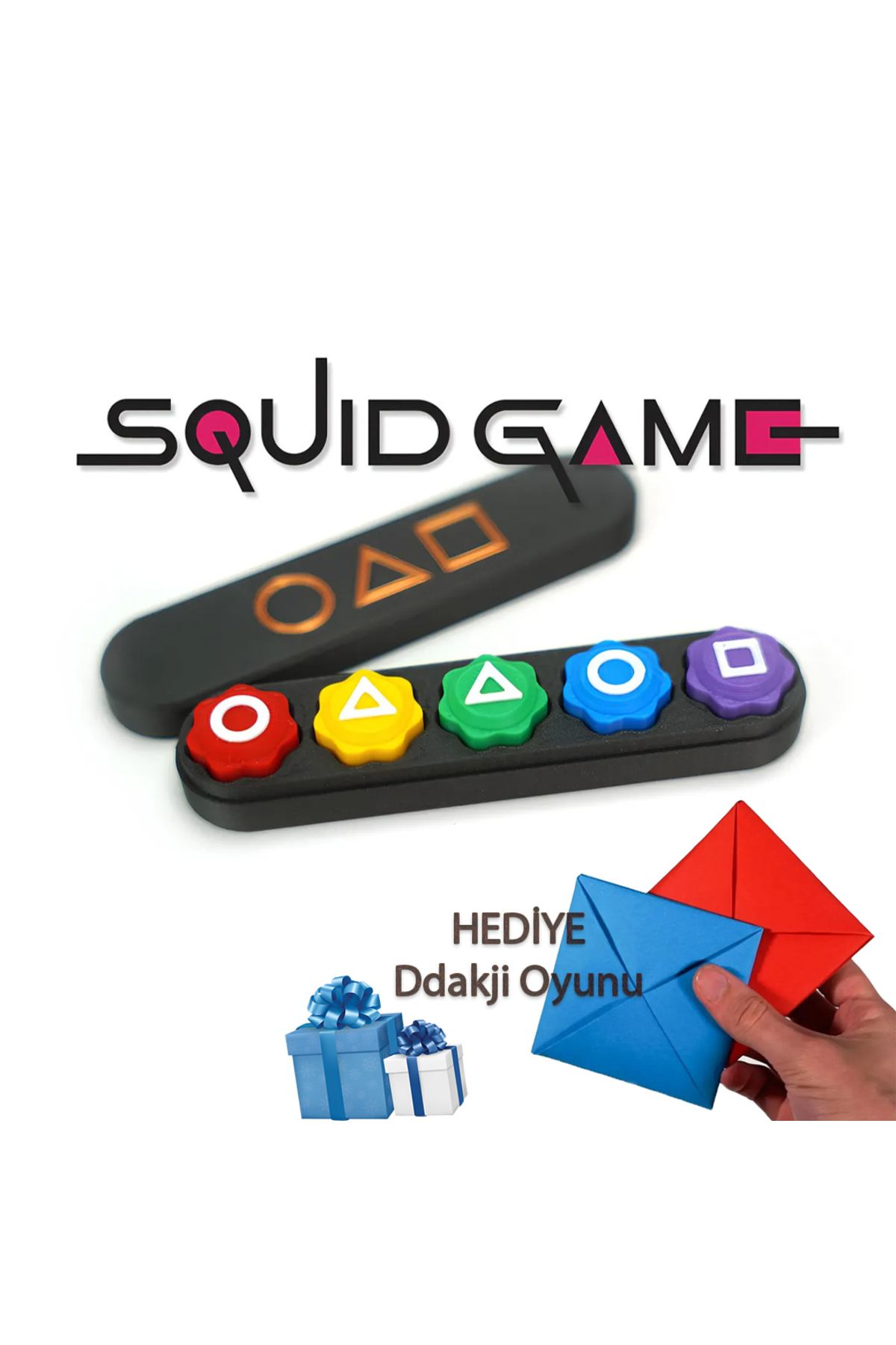 Squid Game Oyun 5 Taş ( Beş Taş ) 5 Taş Seti Kalamar Oyun Renkli Taş HEDİYE Zarf Oyunu-kırmızı Mavi