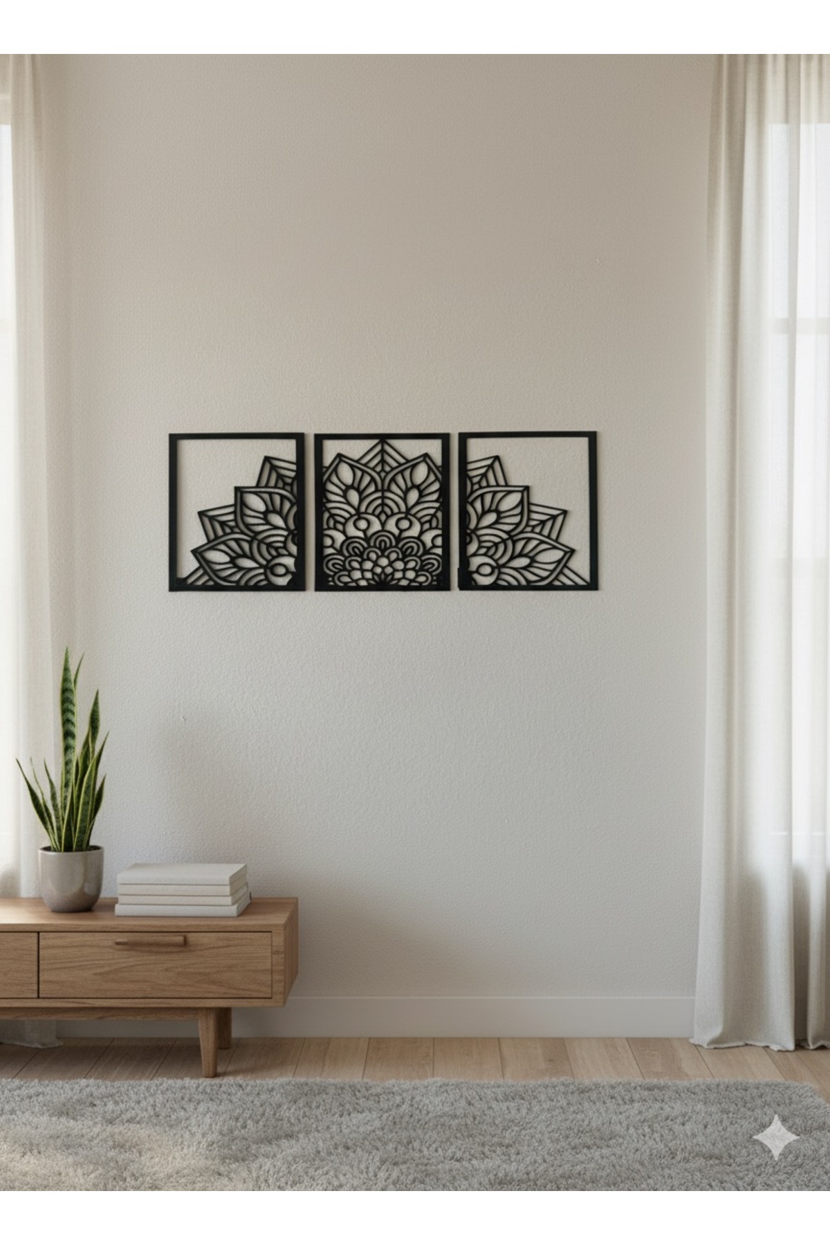 3’lü Mandala Duvar Paneli – Siyah Dekor