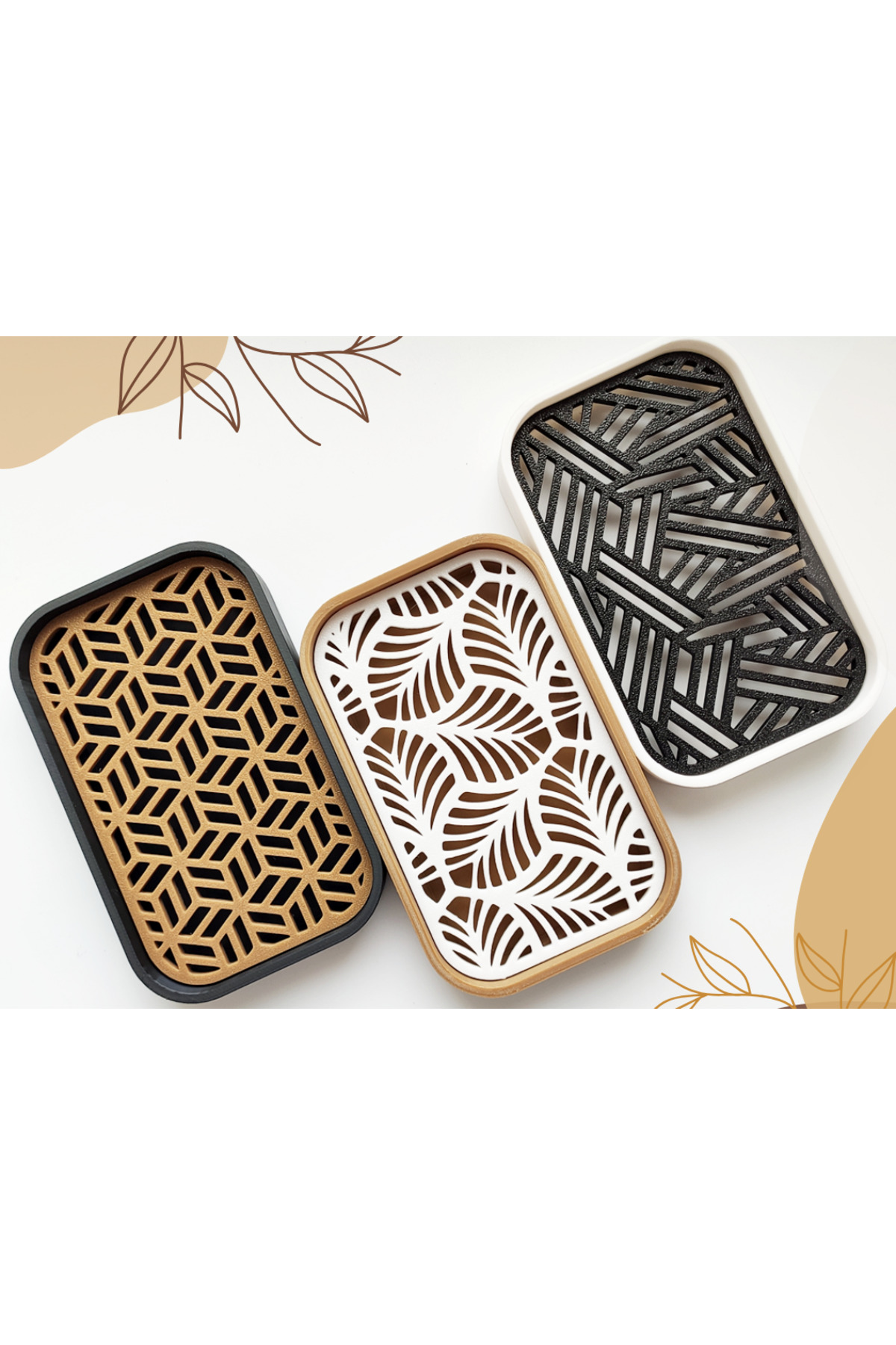 3lü Ahşap Görünümlü Dekoratif Banyo Sabunluk Seti