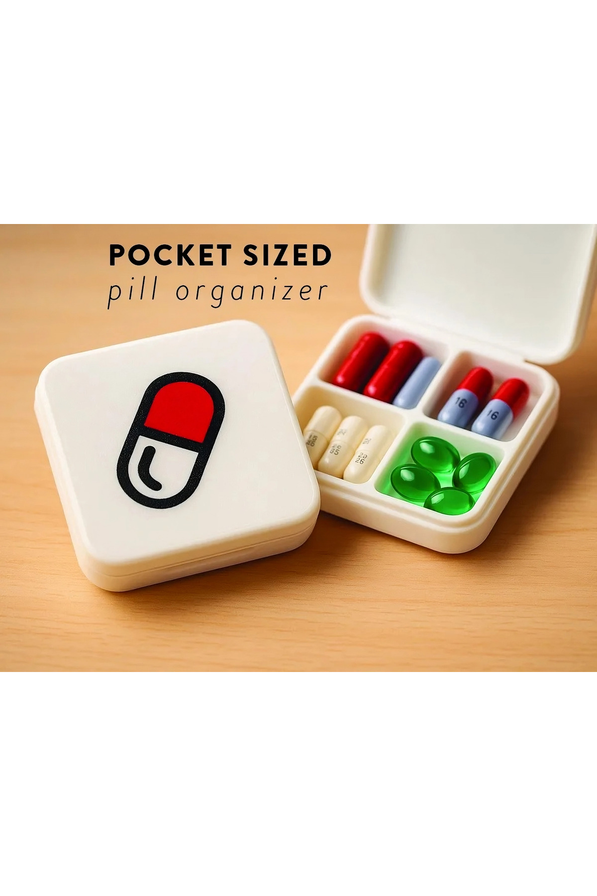 Cep Boy İlaç Düzenleyici – 4 Bölmeli Taşınabilir Hap Kutusu (Kapsül ve Tablet için)